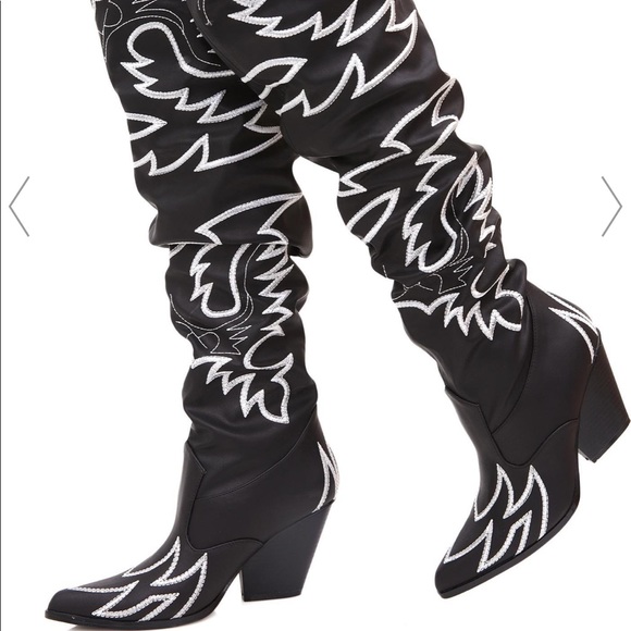 black and white thigh high cowboy boots